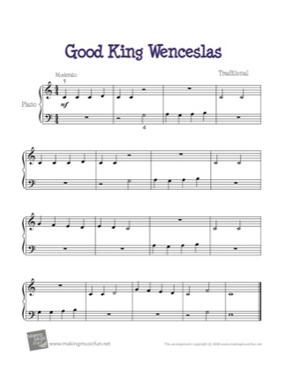 Thumbnail of first page of Good King Wenceslas piano sheet music PDF by Christmas.