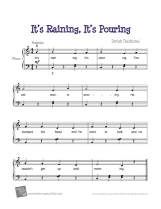 Thumbnail of first page of It's Raining, It's Pouring piano sheet music PDF by Kids.