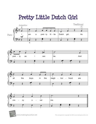 Thumbnail of first page of Pretty Little Dutch Girl piano sheet music PDF by Kids.