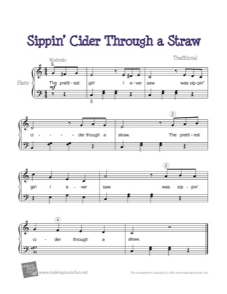 Thumbnail of first page of Sippin' Cider Through a Straw piano sheet music PDF by Kids.