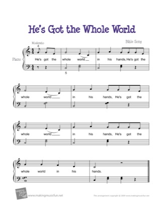 Thumbnail of first page of He's Got the Whole World piano sheet music PDF by Kids.