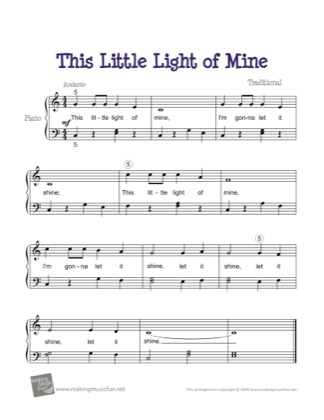 Thumbnail of first page of This Little Light of Mine piano sheet music PDF by Kids.