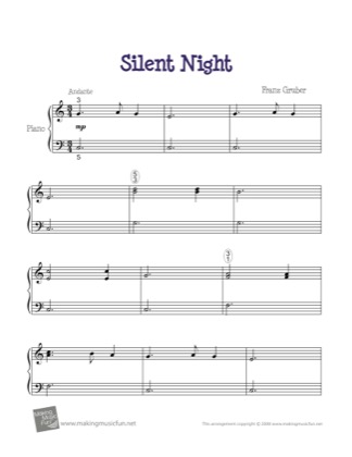 Thumbnail of first page of Silent Night piano sheet music PDF by Christmas.