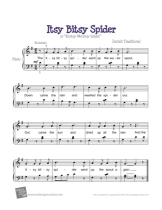 Thumbnail of first page of Itsy Bitsy Spider piano sheet music PDF by Kids.