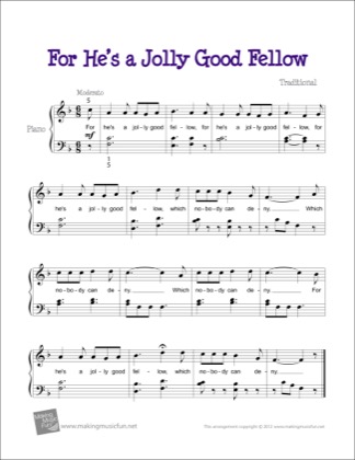 Thumbnail of first page of For He's a Jolly Good Fellow piano sheet music PDF by Traditional.
