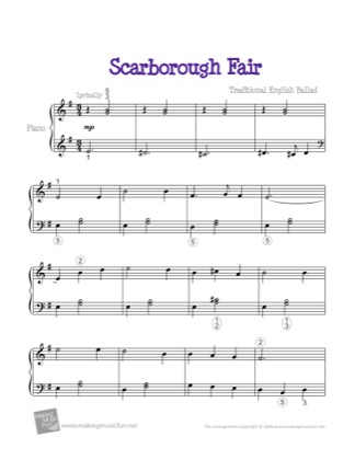 Thumbnail of first page of Scarborough Fair piano sheet music PDF by Kids.