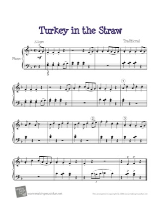 Thumbnail of first page of Turkey in the Straw piano sheet music PDF by Kids.