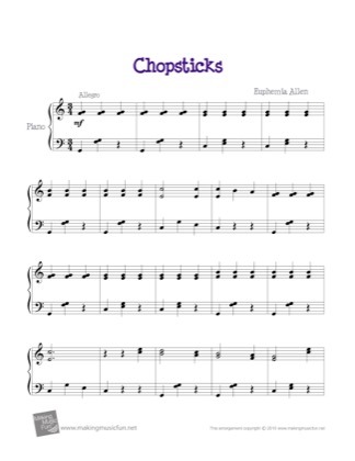 Thumbnail of first page of Chopsticks piano sheet music PDF by Euphemia Allen.