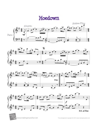 Thumbnail of first page of Hoedown piano sheet music PDF by Kids.