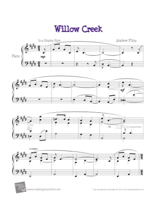 Thumbnail of first page of Willow Creek piano sheet music PDF by Andrew Fling.