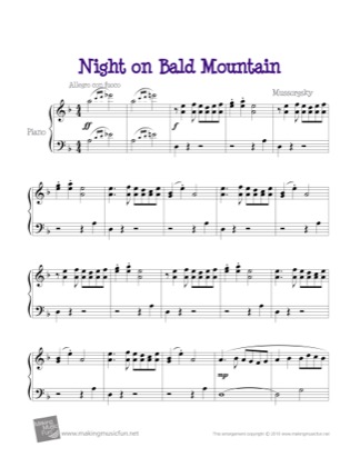 Thumbnail of first page of Night on Bald Mountain piano sheet music PDF by Kids.