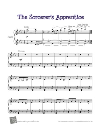 Thumbnail of first page of The Sorcerer's Apprentice piano sheet music PDF by Fantasia.