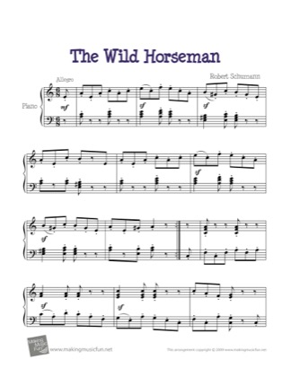 Thumbnail of first page of The Wild Horseman (2) piano sheet music PDF by Schumann.