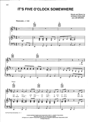 Thumbnail of first page of It's Five O'Clock Somewhere piano sheet music PDF by Alan Jackson.