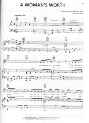 Thumbnail of first page of A Woman's Worth piano sheet music PDF by Alicia Keys.
