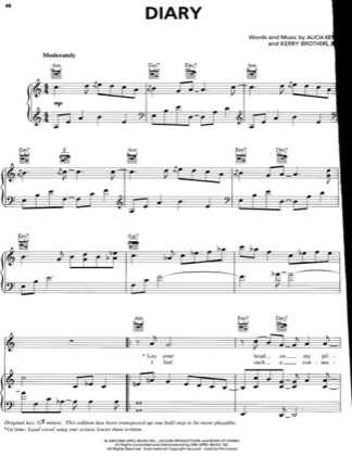 Thumbnail of first page of Diary piano sheet music PDF by Alicia Keys.
