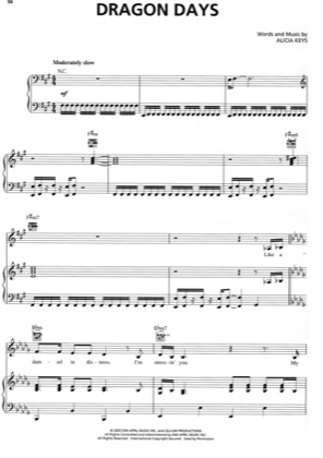 Thumbnail of first page of Dragon Days piano sheet music PDF by Alicia Keys.