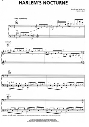 Thumbnail of first page of Harlems Nocturne piano sheet music PDF by Alicia Keys.