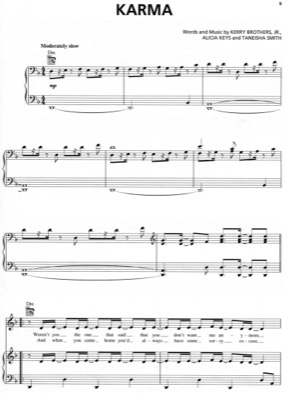 Thumbnail of first page of Karma piano sheet music PDF by Alicia Keys.