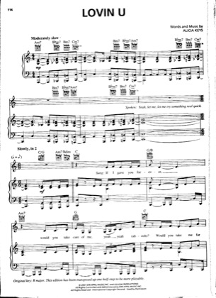 Thumbnail of first page of Lovin U piano sheet music PDF by Alicia Keys.