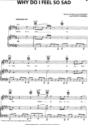Thumbnail of first page of Why Do I Feel So Sad piano sheet music PDF by Alicia Keys.