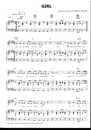 Thumbnail of first page of Girl piano sheet music PDF by Anouk.