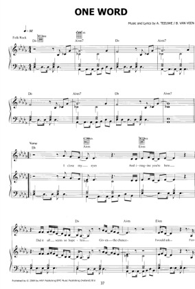 Thumbnail of first page of One Word piano sheet music PDF by Anouk.
