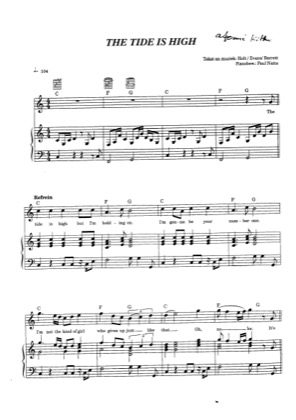 Thumbnail of first page of The Tide Is High piano sheet music PDF by Atomic Kitten.