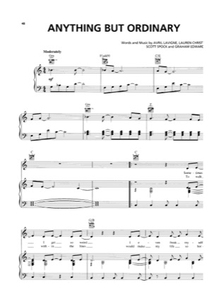 Thumbnail of first page of Anything But Ordinary piano sheet music PDF by Avril Lavigne.