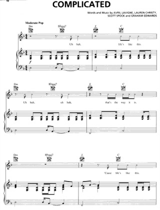 Thumbnail of first page of Complicated piano sheet music PDF by Avril Lavigne.