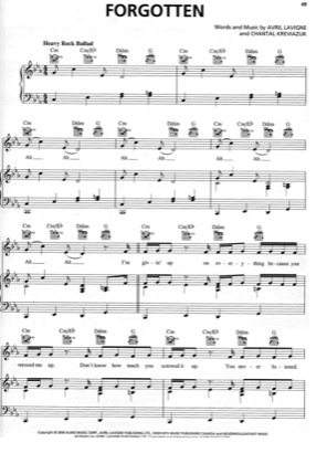 Thumbnail of first page of Forgotten piano sheet music PDF by Avril Lavigne.