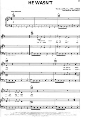 Thumbnail of first page of He Wasn't piano sheet music PDF by Avril Lavigne.