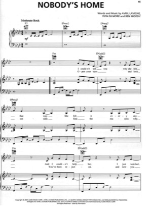 Thumbnail of first page of Nobody's Home piano sheet music PDF by Avril Lavigne.