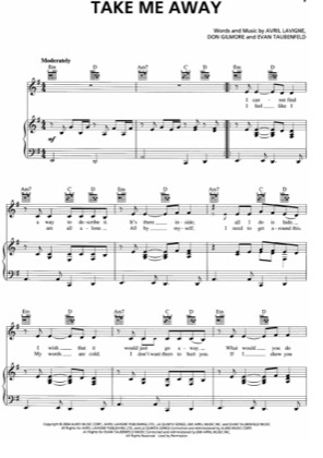 Thumbnail of first page of Take Me Away piano sheet music PDF by Avril Lavigne.