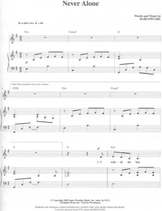 Thumbnail of first page of Never Alone piano sheet music PDF by BarlowGirl.
