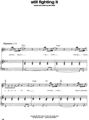 Thumbnail of first page of Still Fighting It piano sheet music PDF by Ben Folds.