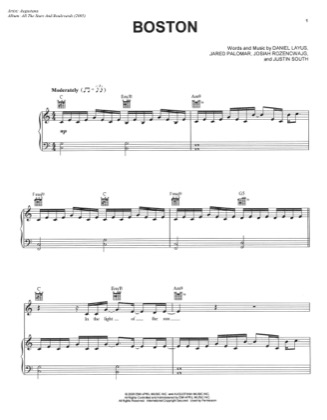 Thumbnail of first page of Boston piano sheet music PDF by Augustana.