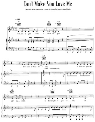 Thumbnail of first page of Can't Make You Love Me piano sheet music PDF by Britney Spears.