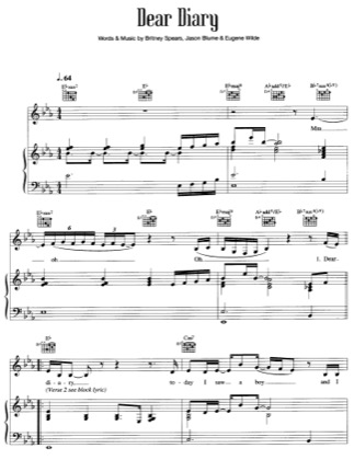 Thumbnail of first page of Dear Diary piano sheet music PDF by Britney Spears.