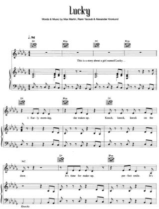 Thumbnail of first page of Lucky piano sheet music PDF by Britney Spears.