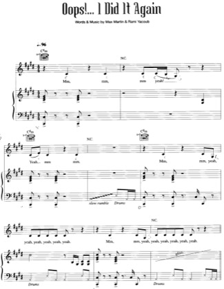 Thumbnail of first page of Oops I Did It Again piano sheet music PDF by Britney Spears.