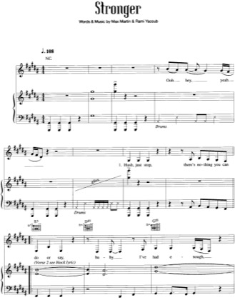 Thumbnail of first page of Stronger piano sheet music PDF by Britney Spears.