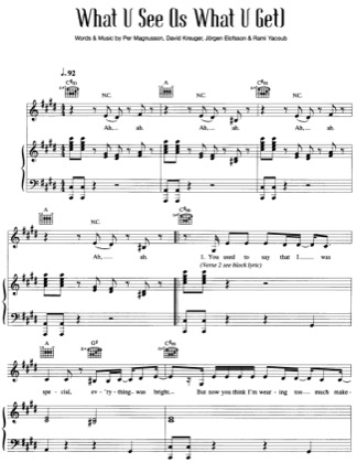 Thumbnail of first page of What U See (Is What U Get) piano sheet music PDF by Britney Spears.