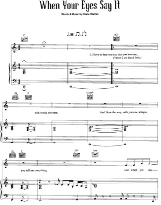Thumbnail of first page of When Your Eyes Say It piano sheet music PDF by Britney Spears.