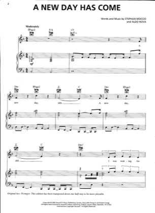 Thumbnail of first page of A New Day Has Come piano sheet music PDF by Celine Dion.
