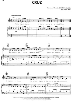 Thumbnail of first page of Cruz piano sheet music PDF by Christina Aguilera.