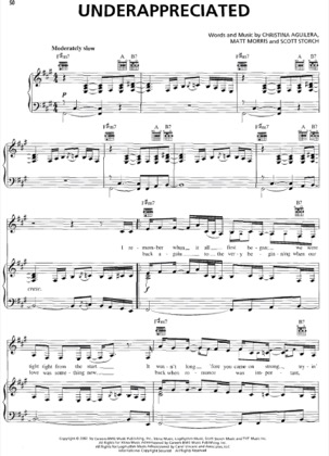 Thumbnail of first page of Underappreciated piano sheet music PDF by Christina Aguilera.