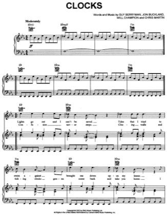 Thumbnail of first page of Clocks piano sheet music PDF by Coldplay.