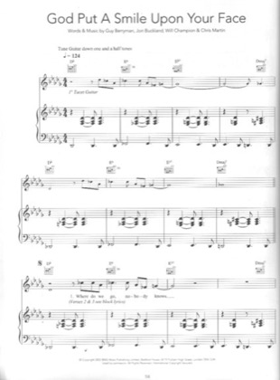 Thumbnail of first page of God Put a Smile Upon Your Face piano sheet music PDF by Coldplay.