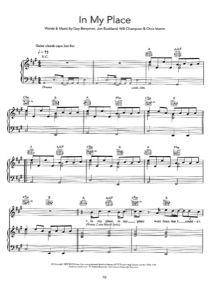 Thumbnail of first page of In My Place piano sheet music PDF by Coldplay.